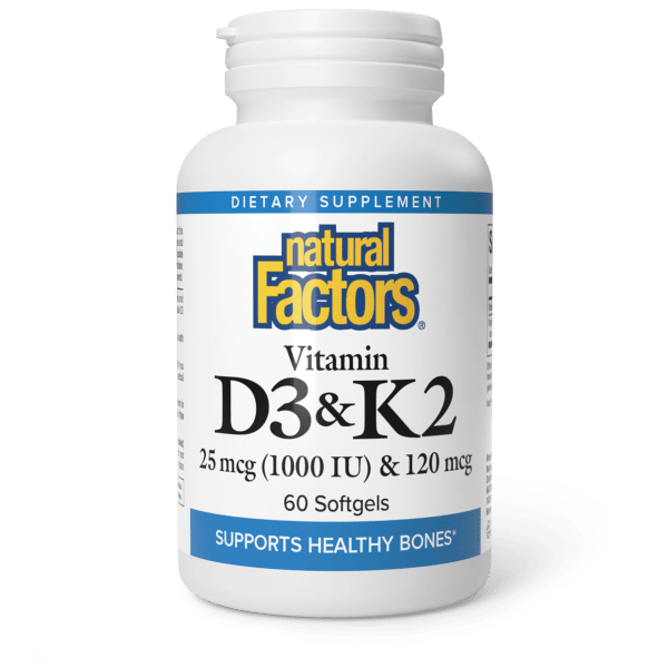Vitamin D3 & K2 25 mcg (1,000 IU) & 120 mcg 60 Softgels, image-hi-res
