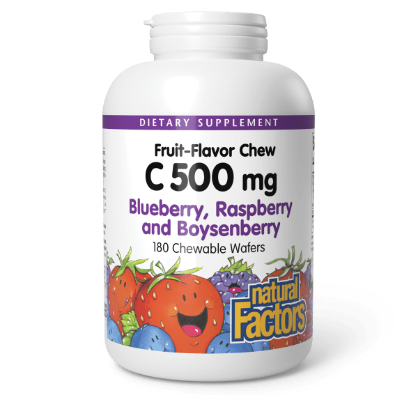Vitamin C Fruit-Flavor Chew 500 mg 180 Chewable Wafers Blueberry, Raspberry & Boysenberry, image-hi-res