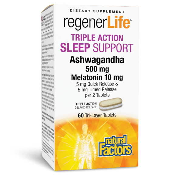 Triple Action Sleep Support Ashwagandha 500 mg Melatonin 10 mg 60 Tri-Layer Tablets, image-hi-res