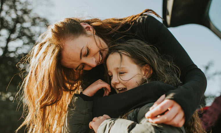 Woman running around with her daughter