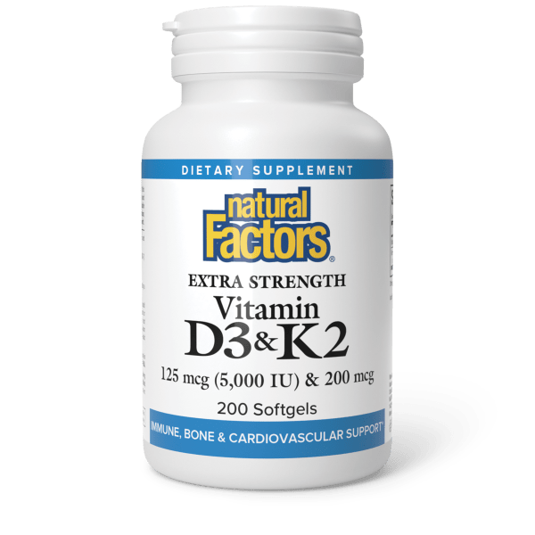 Extra Strength Vitamin D3 & K2  125 mcg (5,000 IU) & 200 mcg  200 Softgels, image-hi-res