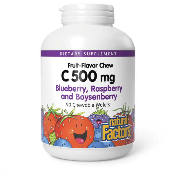 Vitamin C Fruit-Flavor Chew  500 mg  90 Chewable Wafers Blueberry, Raspberry & Boysenberry, image-hi-res