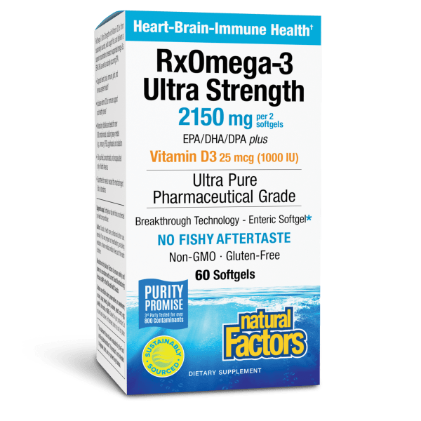 Ultra Strength One-per-Day RxOmega-3 with Vitamin D3 Enteripure®  2150 mg per 2 softgels  60 Enteripure® Softgels, image-hi-res