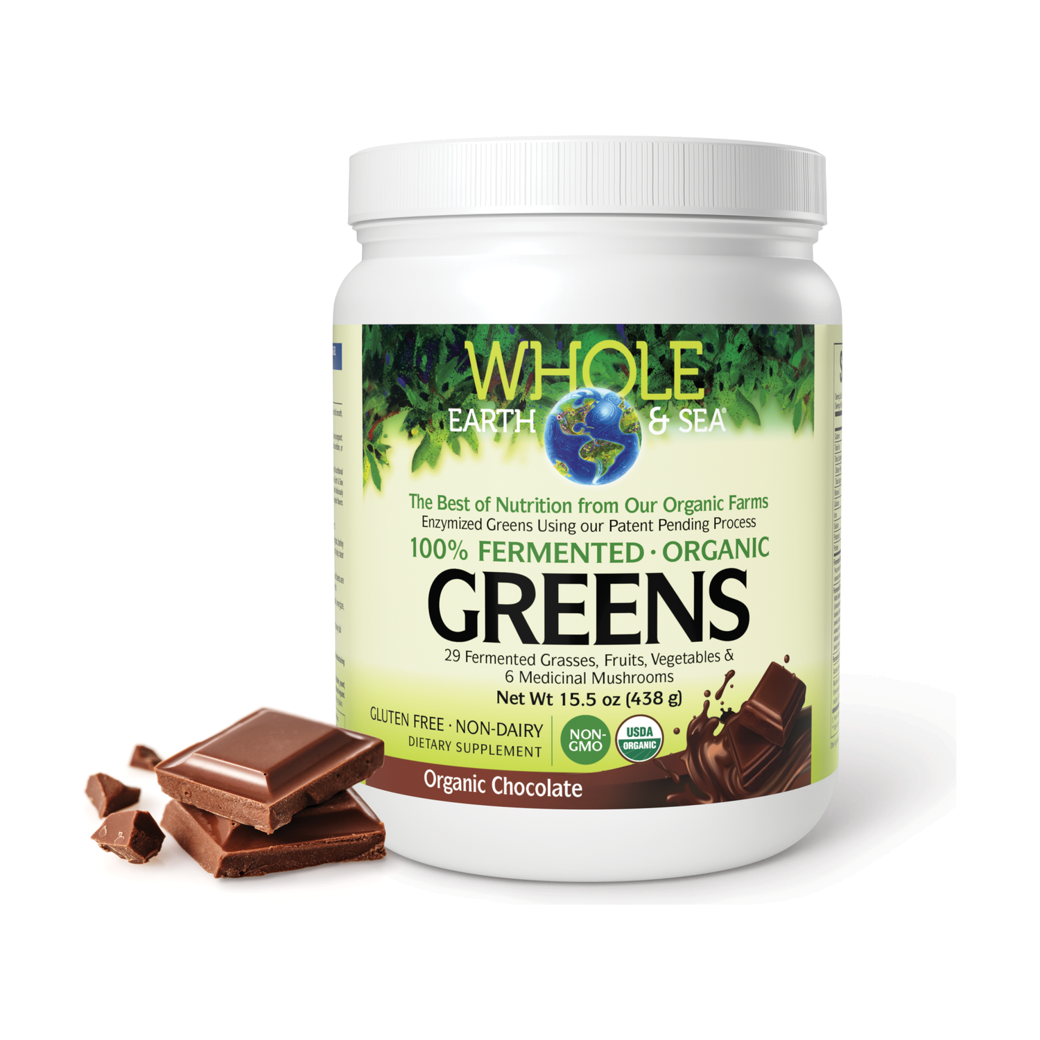 100% Fermented Organic Greens Chocolate for Whole Earth & Sea® |variant|hi-res|35524U
