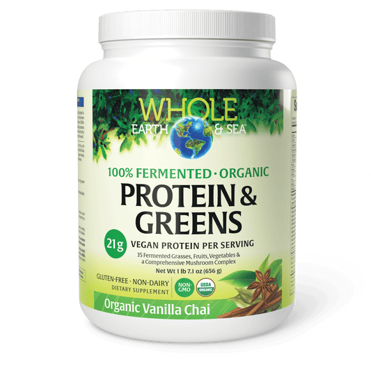 100% Fermented Organic Protein & Greens Vanilla Chai for Whole Earth & Sea® |variant|hi-res|35540U
